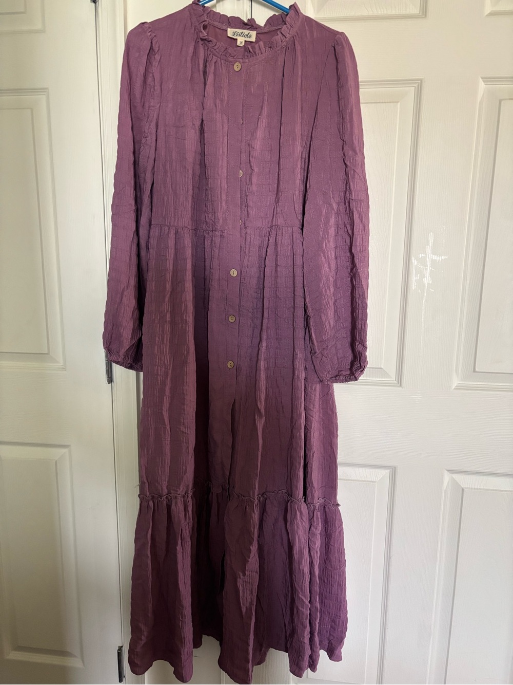 Long Sleeve Button-Front Maxi Dress in plum: Mauve
